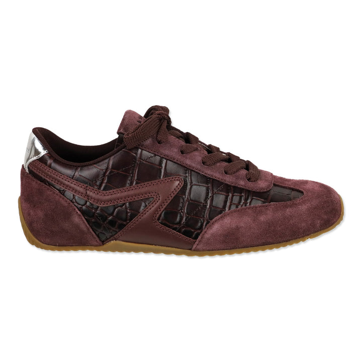 Rag & Bone Bordeaux Croc Embossed Leather & Suede Ultra Slim Retro Runner Sneakers