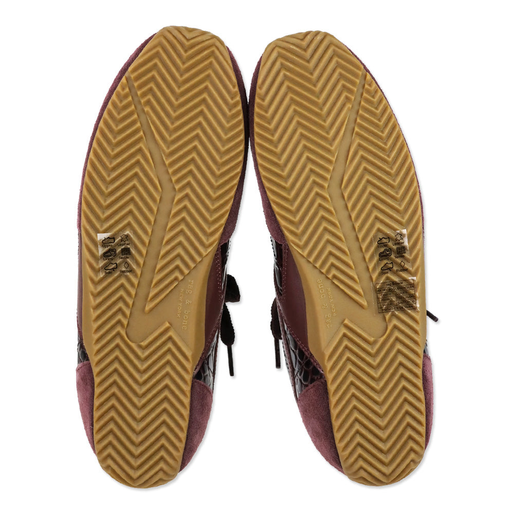 Rag & Bone Bordeaux Croc Embossed Leather & Suede Ultra Slim Retro Runner Sneakers