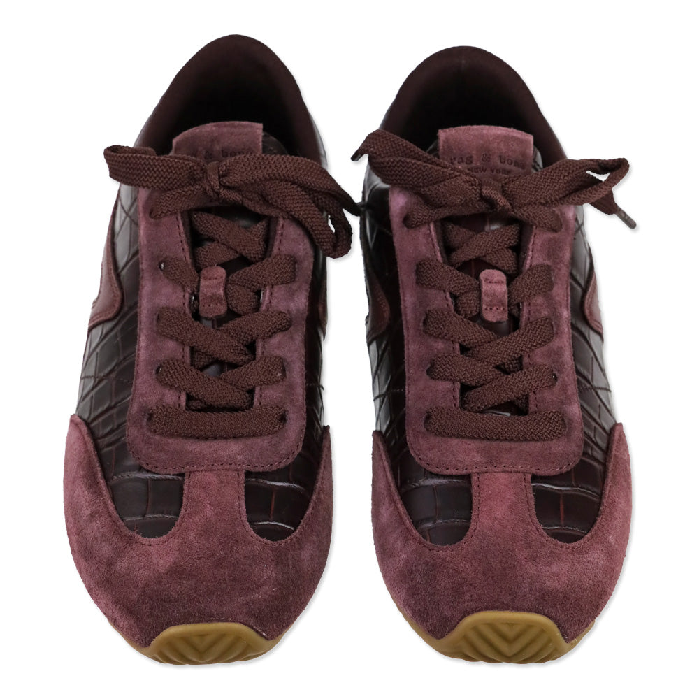 Rag & Bone Bordeaux Croc Embossed Leather & Suede Ultra Slim Retro Runner Sneakers