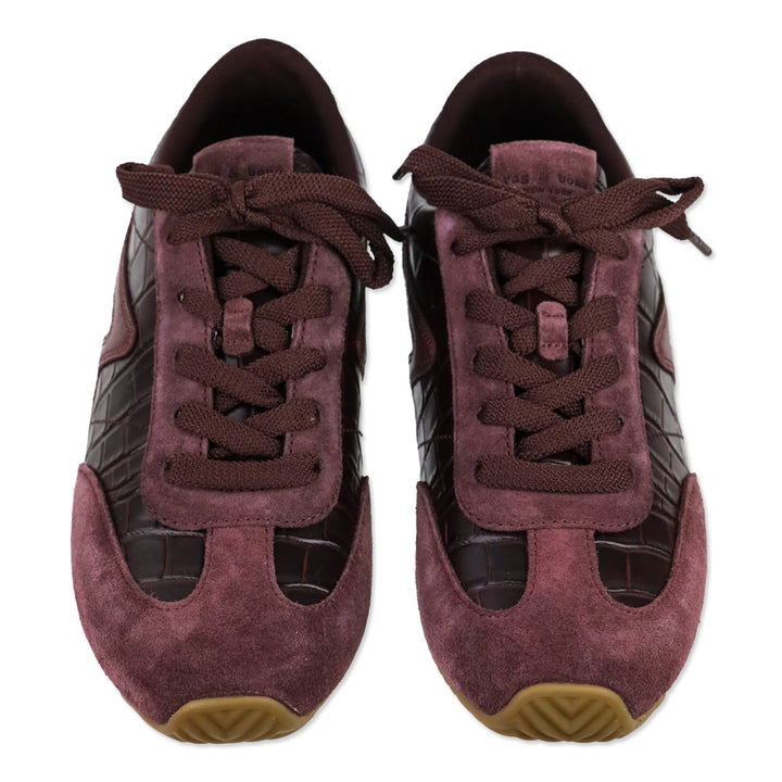 Rag & Bone Bordeaux Croc Embossed Leather & Suede Ultra Slim Retro Runner Sneakers