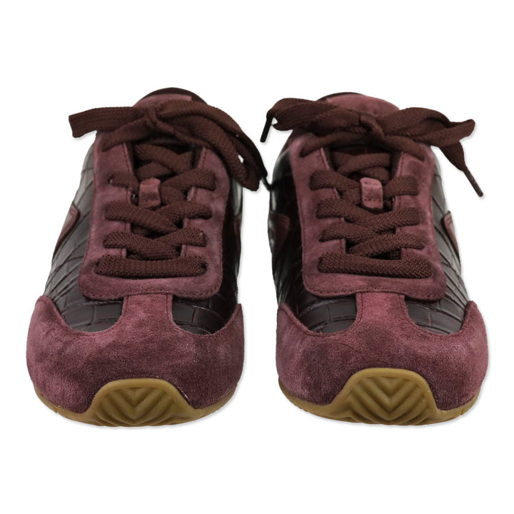 Rag & Bone Bordeaux Croc Embossed Leather & Suede Ultra Slim Retro Runner Sneakers