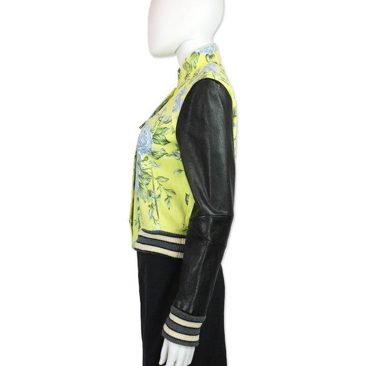 Rag & Bone Cambridge Yellow Floral Print Varsity Bomber Jacket