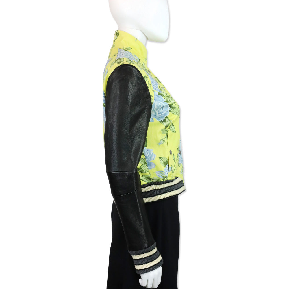 Rag & Bone Cambridge Yellow Floral Print Varsity Bomber Jacket