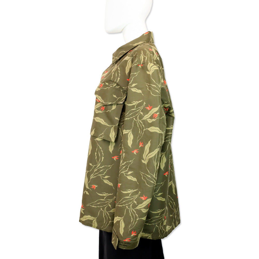 Rag & Bone Olive Floral/Bird Print Flight Shirt Jacket