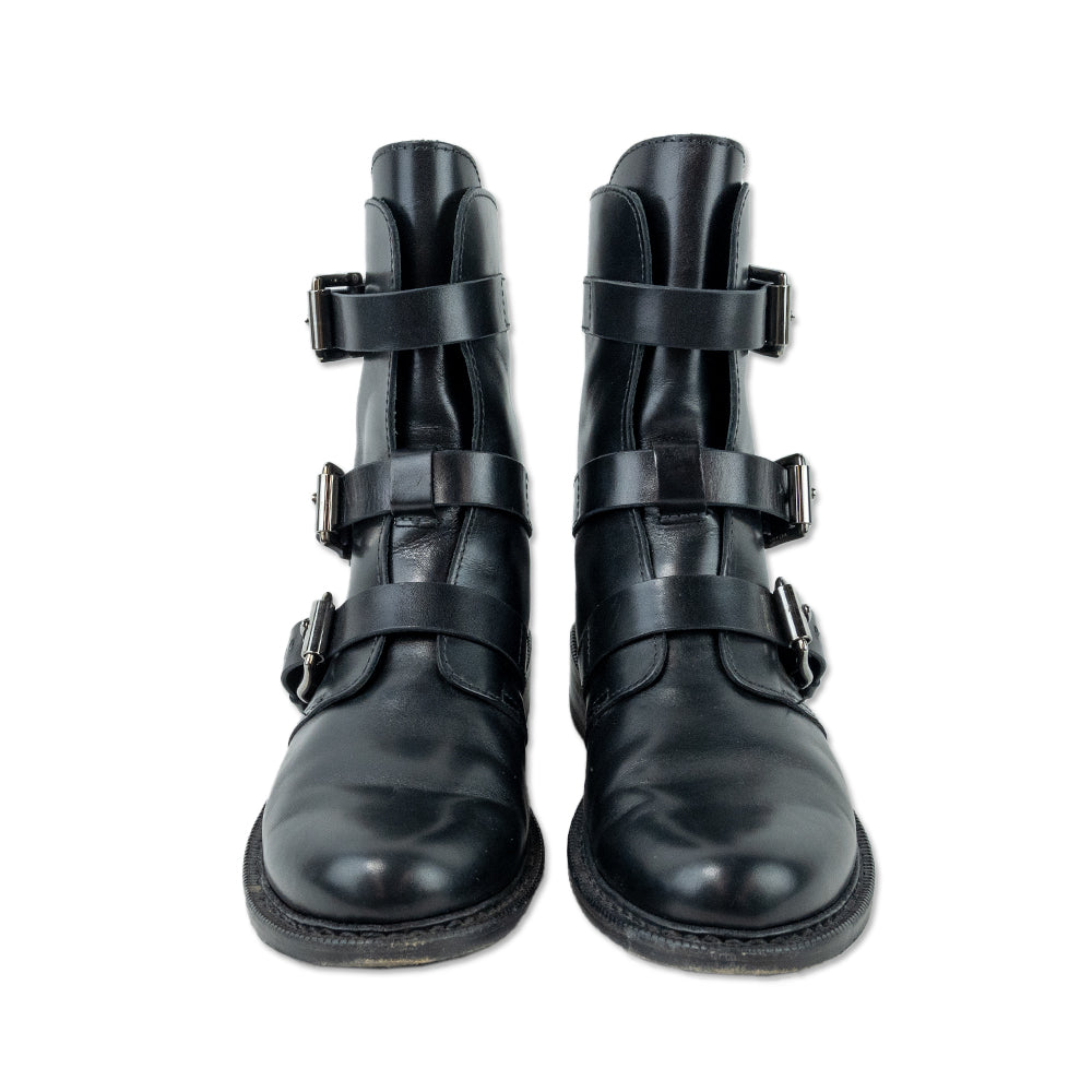 Rag & Bone Black Leather Silver Buckle Biker Boots