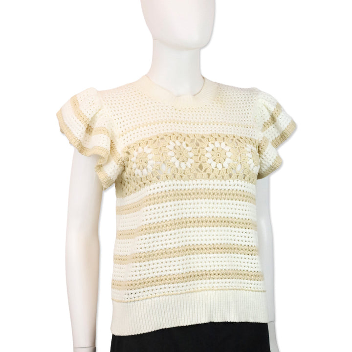 Rails Penelope Ivory Oat Crochet Stripe Sweater