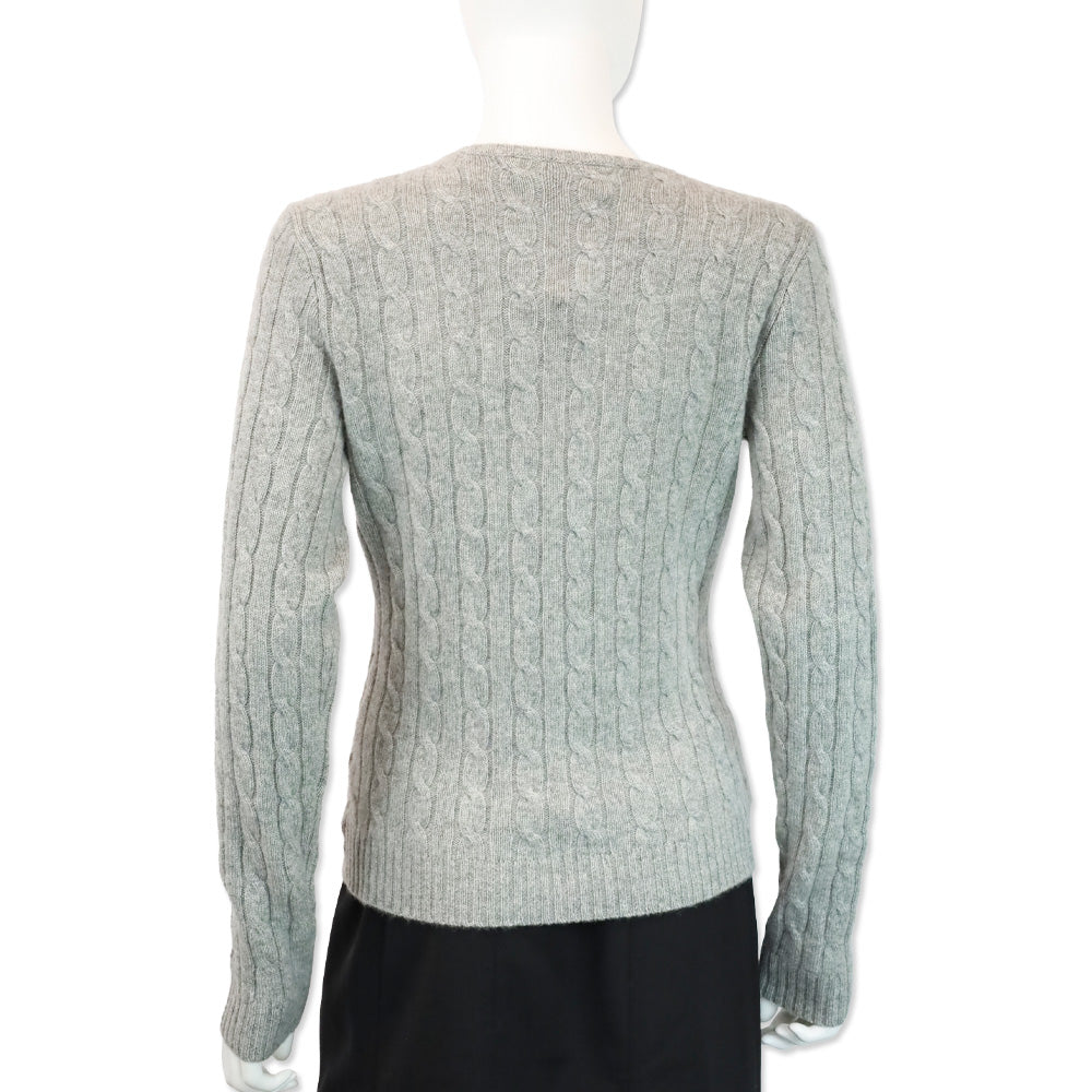 Ralph Lauren Balck Label Grey Cashmere Cable Knit V-Neck Sweater