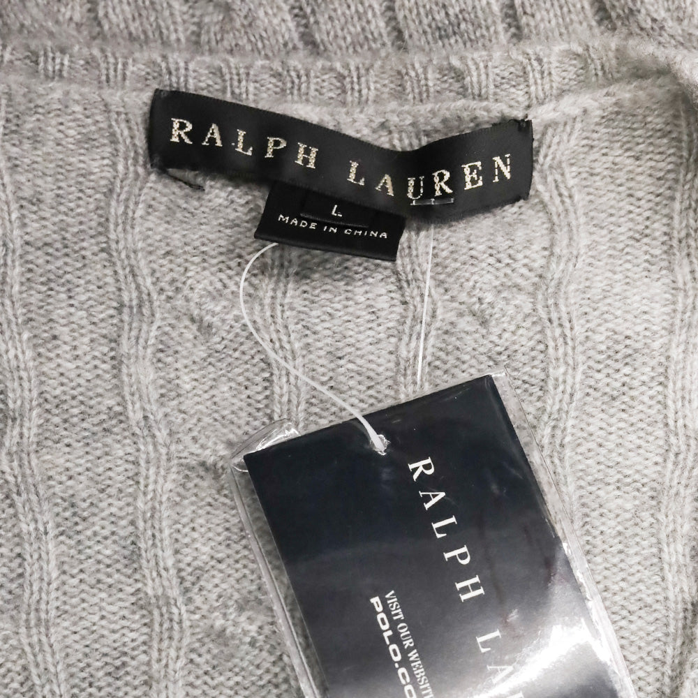 Ralph Lauren Balck Label Grey Cashmere Cable Knit V-Neck Sweater
