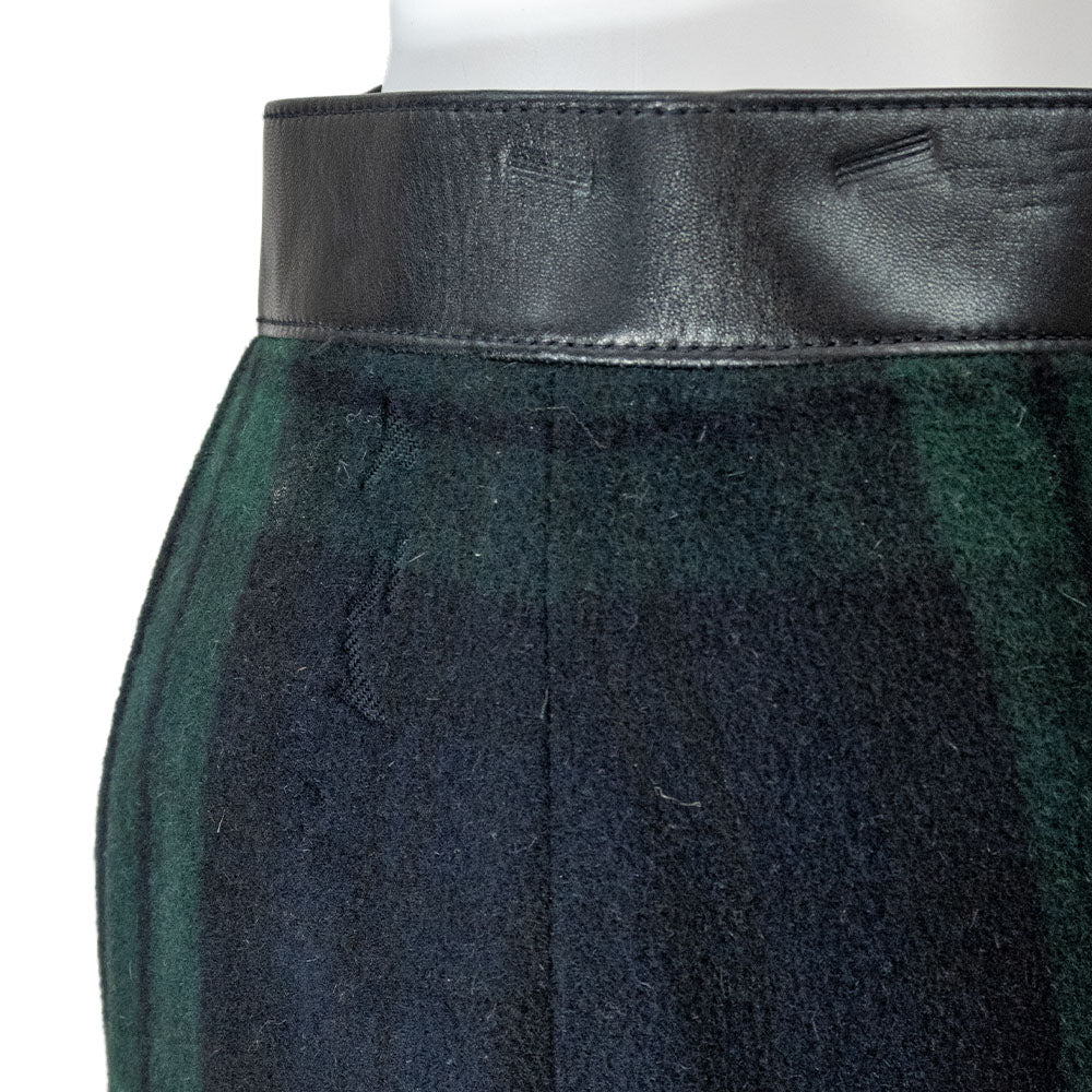 Ralph Lauren Black Label Black Watch Wool/Cashmere Tartan Leather Trim Skirt