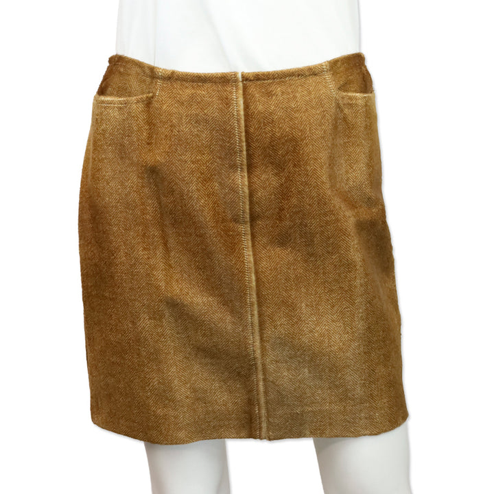 Ralph Lauren Black Label Brown Herringbone Calf Hair Midi Skirt