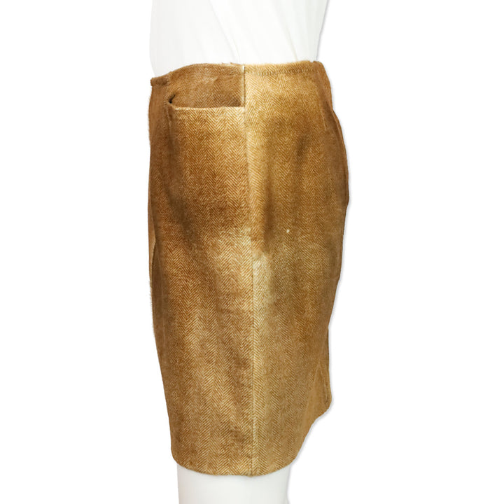 Ralph Lauren Black Label Brown Herringbone Calf Hair Midi Skirt