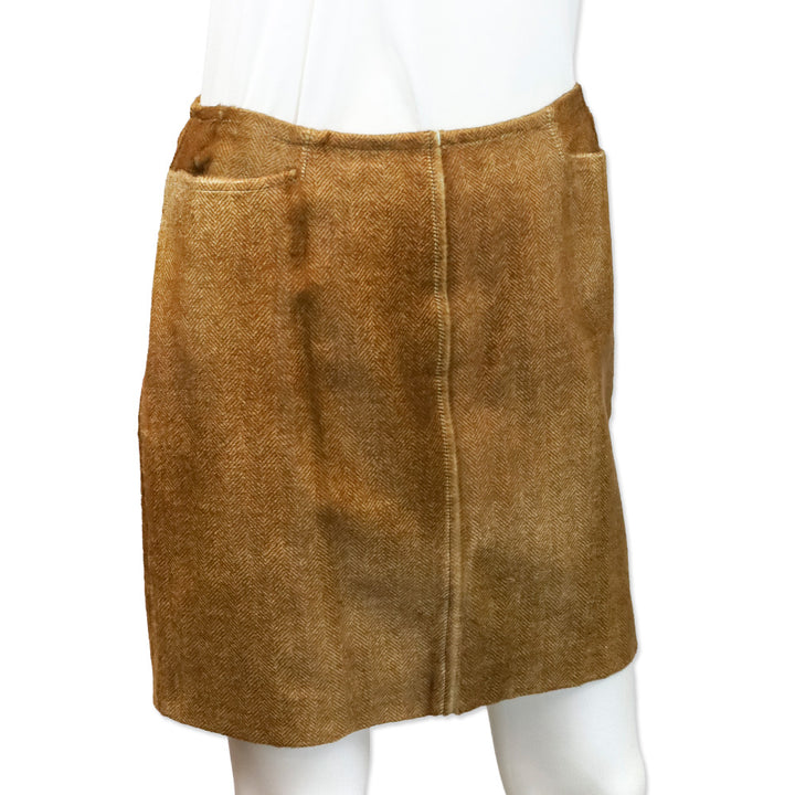 Ralph Lauren Black Label Brown Herringbone Calf Hair Midi Skirt