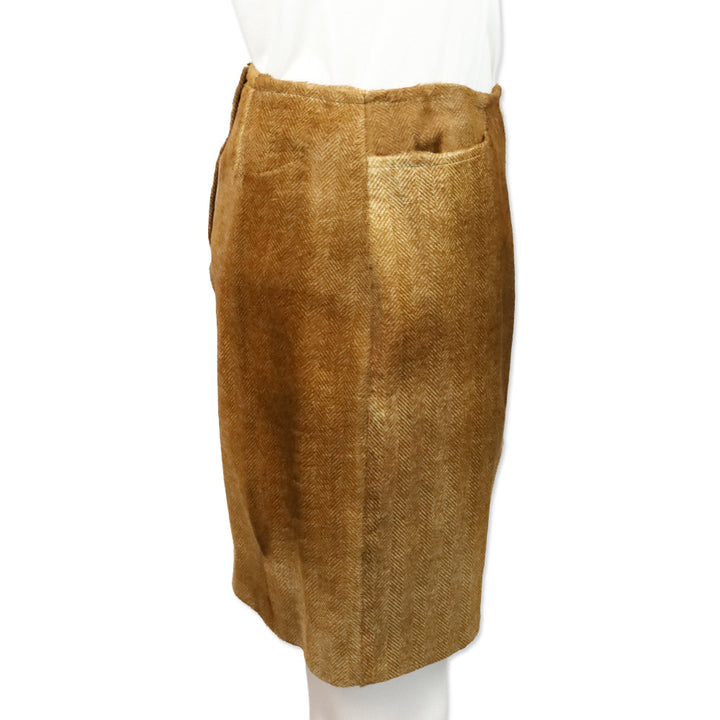 Ralph Lauren Black Label Brown Herringbone Calf Hair Midi Skirt