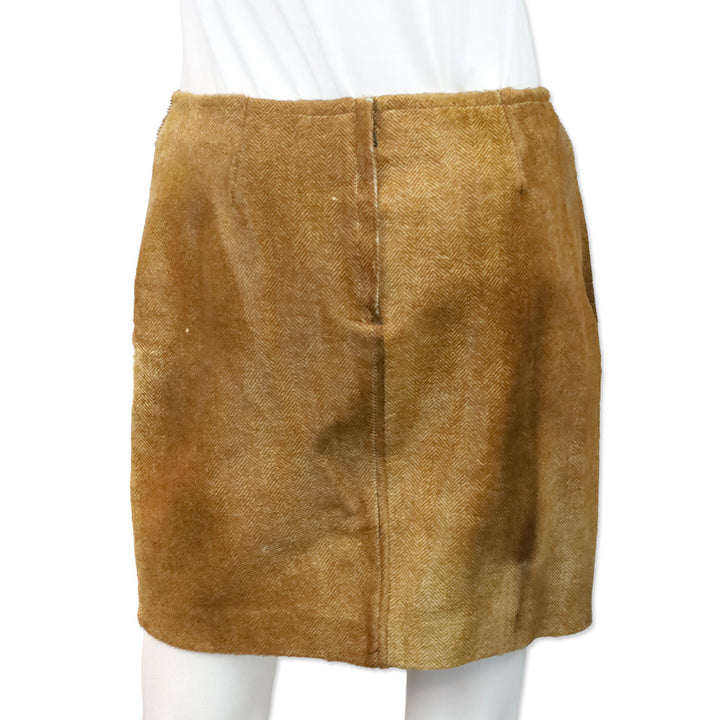 Ralph Lauren Black Label Brown Herringbone Calf Hair Midi Skirt