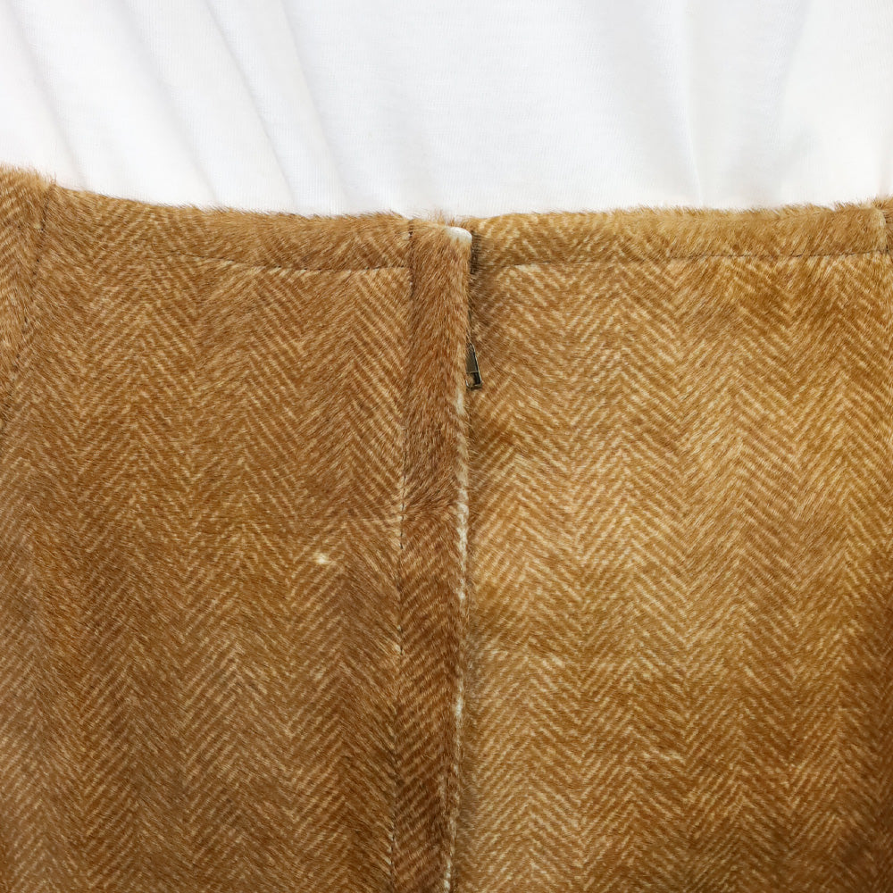 Ralph Lauren Black Label Brown Herringbone Calf Hair Midi Skirt