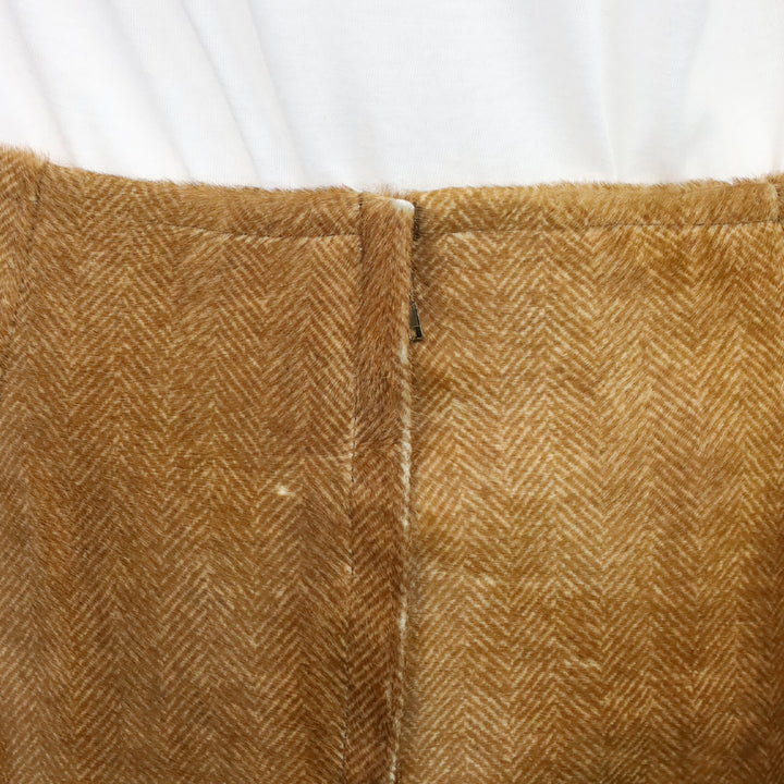 Ralph Lauren Black Label Brown Herringbone Calf Hair Midi Skirt