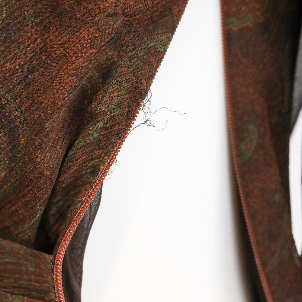 Ralph Lauren Black Label Brown Paisley Silk Chiffon V-Neck Flutter Sleeve Midi Dress