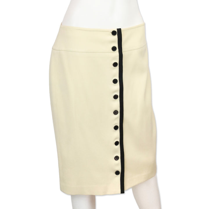 Ralph Lauren Black Label Cream/Black Trim Wool Button Front Midi Skirt