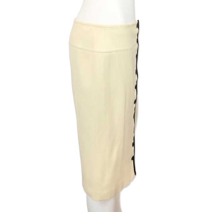 Ralph Lauren Black Label Cream/Black Trim Wool Button Front Midi Skirt