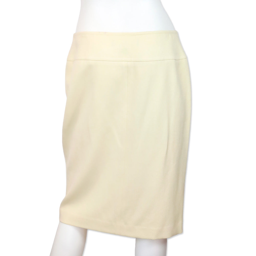 Ralph Lauren Black Label Cream/Black Trim Wool Button Front Midi Skirt