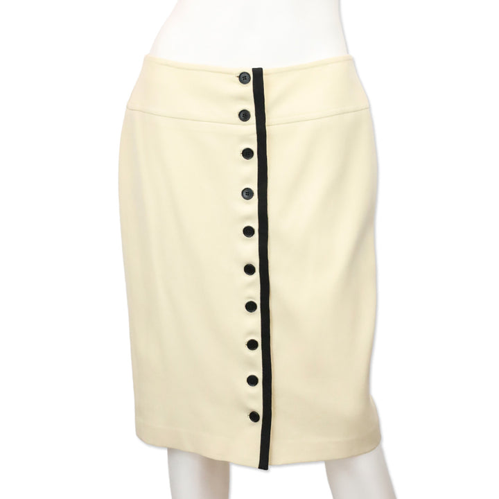 Ralph Lauren Black Label Cream/Black Trim Wool Button Front Midi Skirt