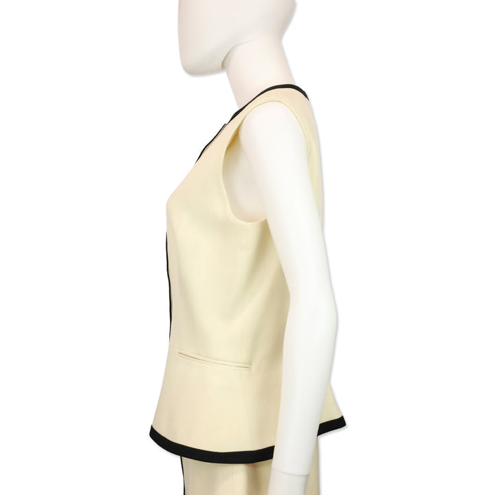 Ralph Lauren Black Label Cream/Black Trim Wool Button Up Sleeveless Top