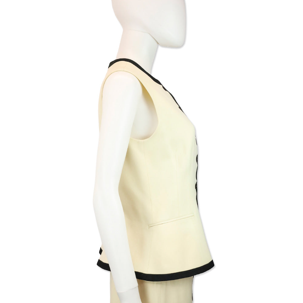 Ralph Lauren Black Label Cream/Black Trim Wool Button Up Sleeveless Top