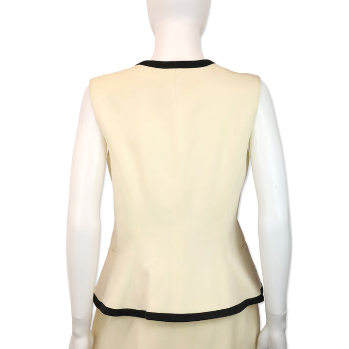 Ralph Lauren Black Label Cream/Black Trim Wool Button Up Sleeveless Top