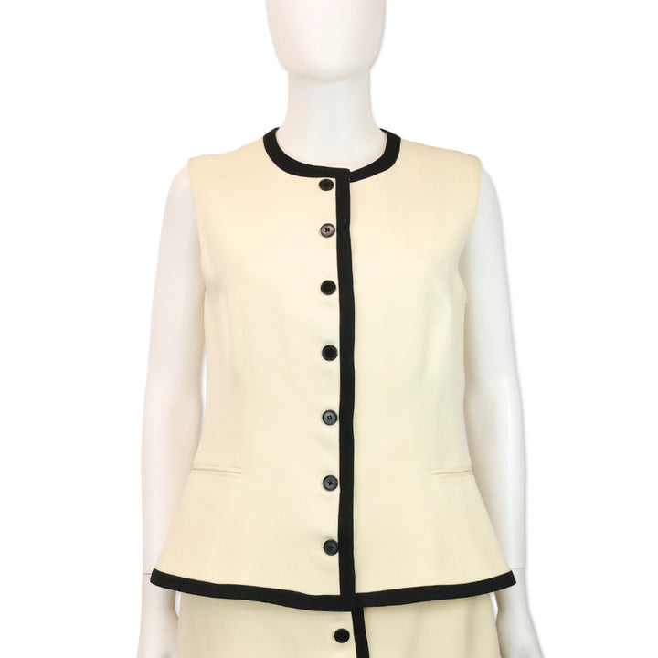 Ralph Lauren Black Label Cream/Black Trim Wool Button Up Sleeveless Top