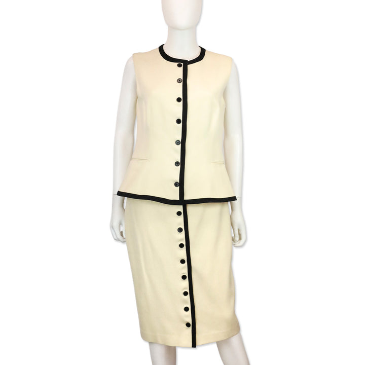 Ralph Lauren Black Label Cream/Black Trim Wool Button Up Sleeveless Top