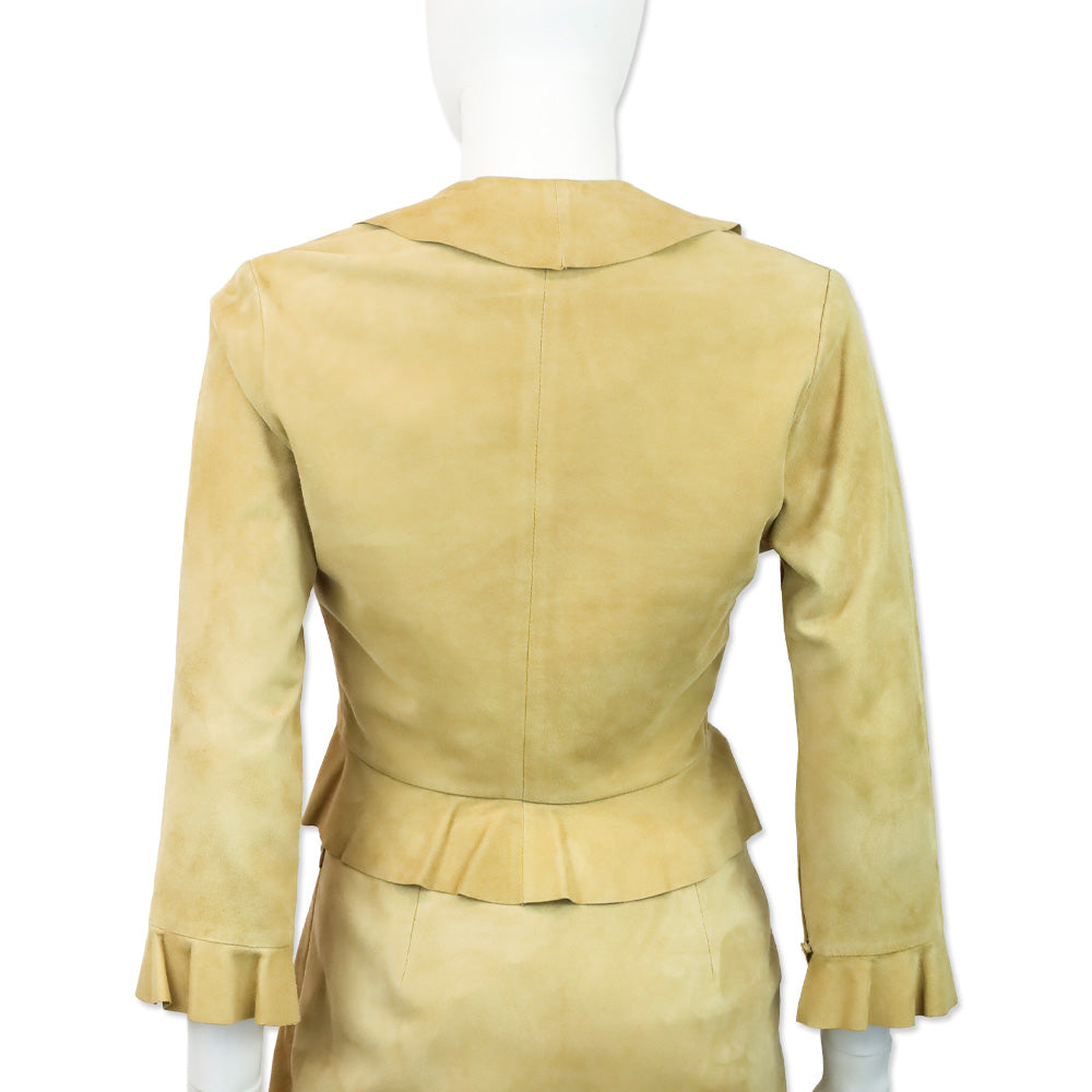 Ralph Lauren Black Label Tan Suede Ruffle Cropped Jacket