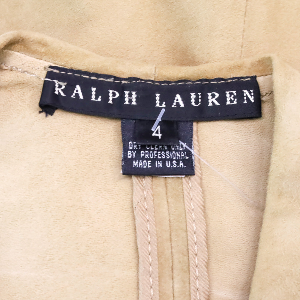 Ralph Lauren Black Label Tan Suede Ruffle Cropped Jacket