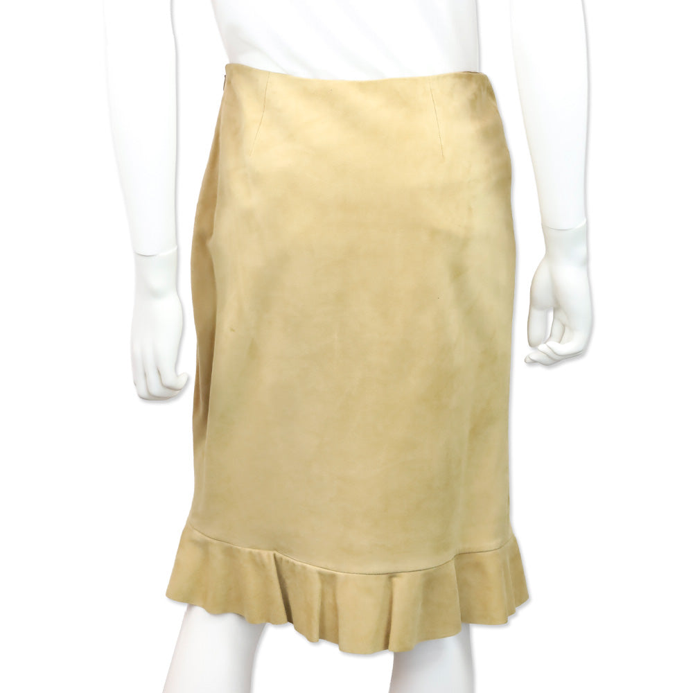Ralph Lauren Black Label Tan Suede Ruffle Hem Midi Skirt