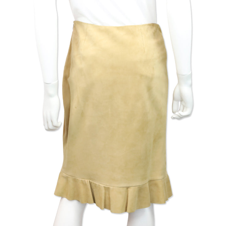 Ralph Lauren Black Label Tan Suede Ruffle Hem Midi Skirt