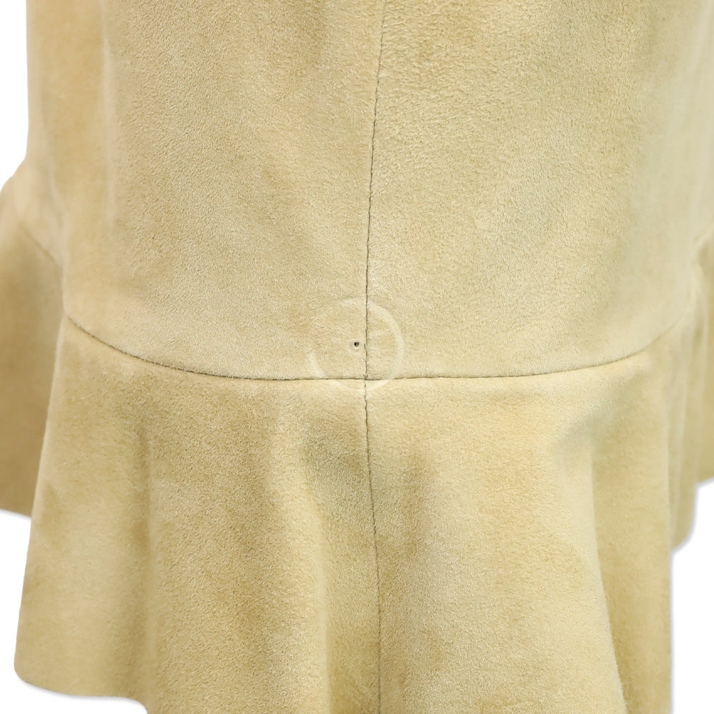 Ralph Lauren Black Label Tan Suede Ruffle Hem Midi Skirt