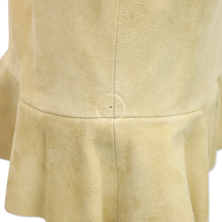 Ralph Lauren Black Label Tan Suede Ruffle Hem Midi Skirt