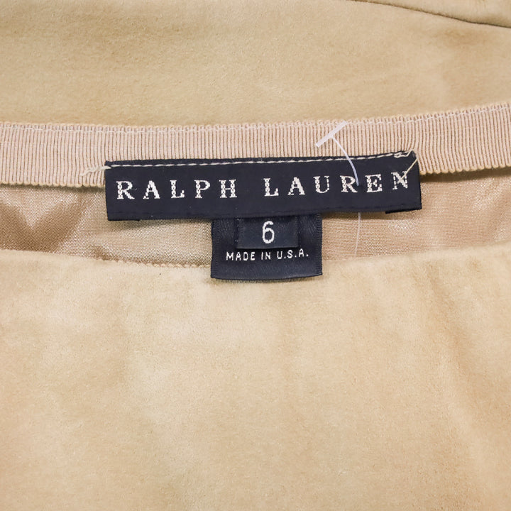 Ralph Lauren Black Label Tan Suede Ruffle Hem Midi Skirt