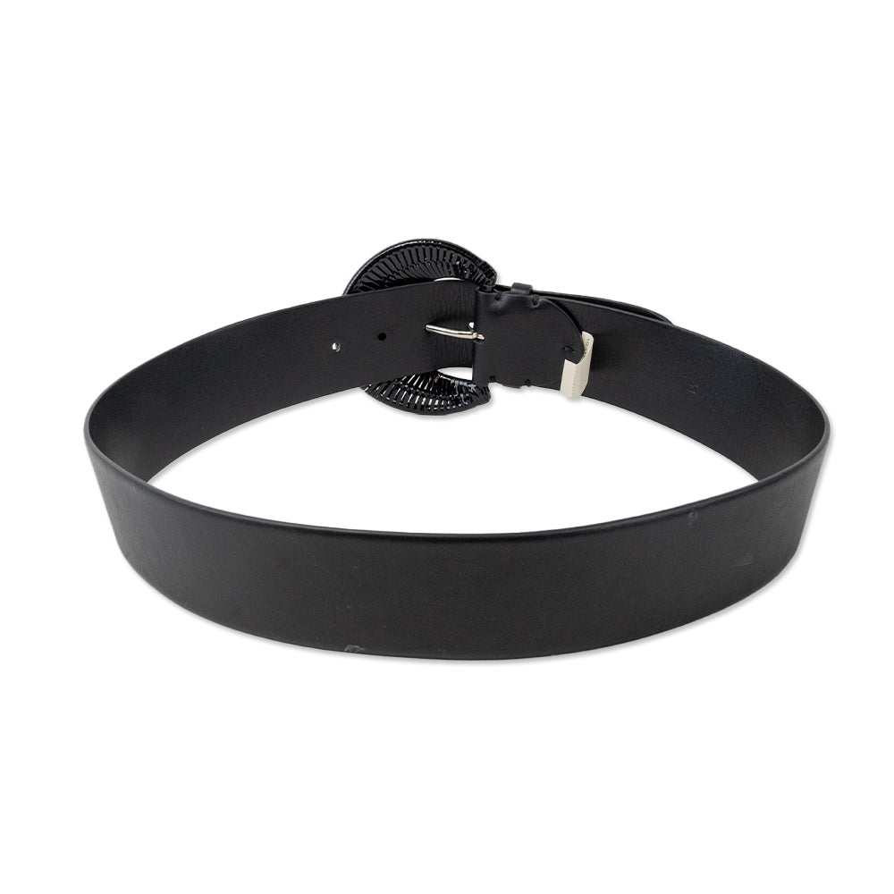 Ralph Lauren Black Leather Woven Buckle Belt