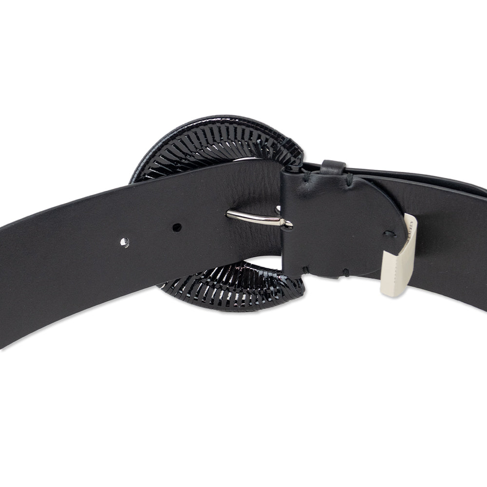 Ralph Lauren Black Leather Woven Buckle Belt