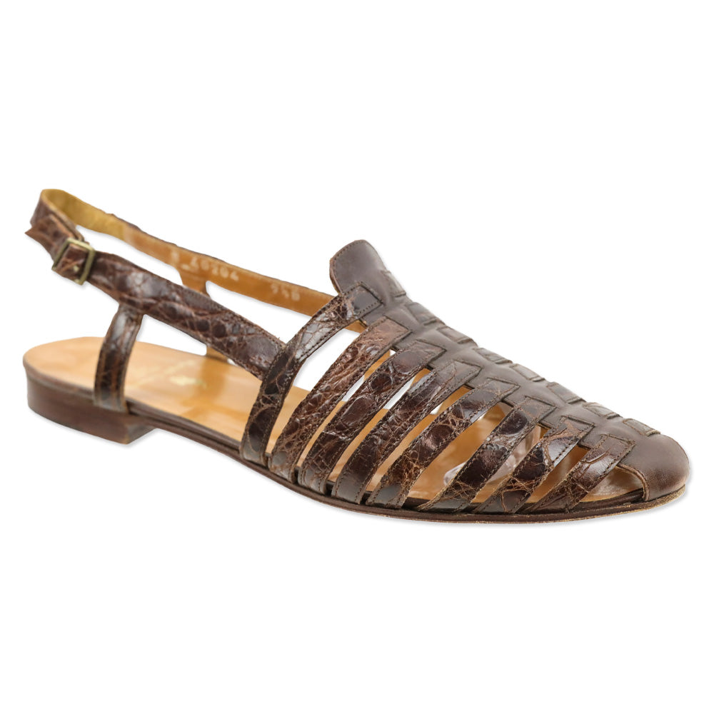 Ralph Lauren Brown Croc Leather Slingback Huarache Sandal