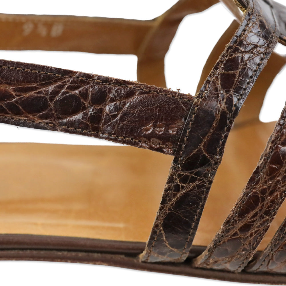Ralph Lauren Brown Croc Leather Slingback Huarache Sandal