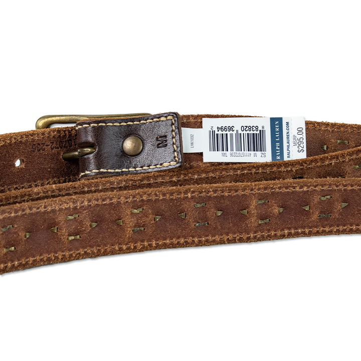 Ralph Lauren Brown Leather Skinny Wrap Belt with Brass Studs