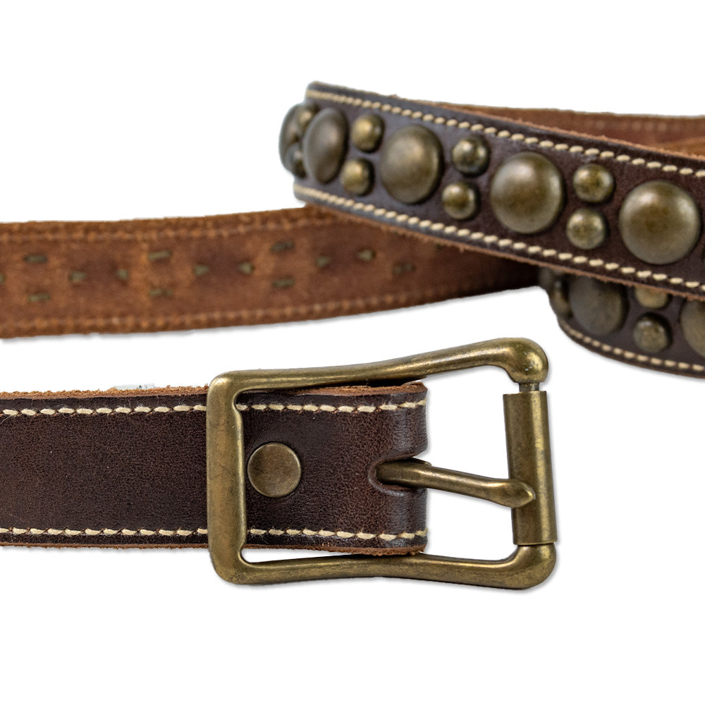 Ralph Lauren Brown Leather Skinny Wrap Belt with Brass Studs