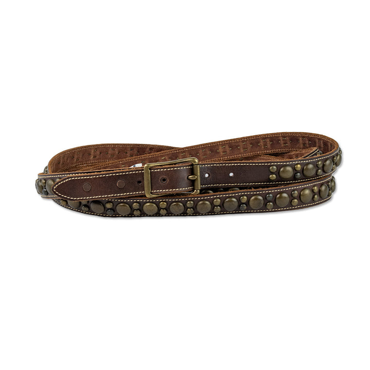 Ralph Lauren Brown Leather Skinny Wrap Belt with Brass Studs