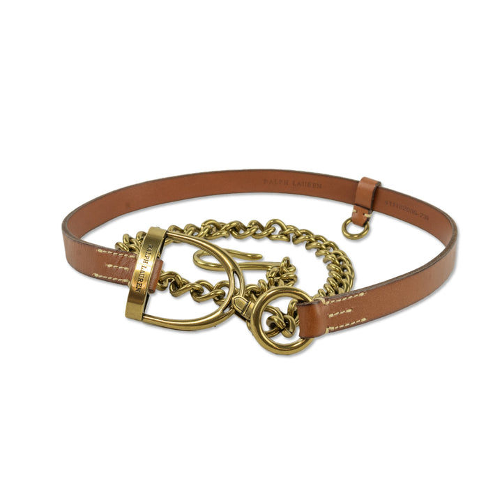 Ralph Lauren Brown Leather Vachetta Equestrian-Chain Belt