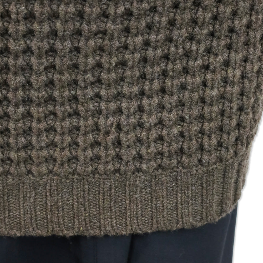 Ralph Lauren Brown Wool/Cashmere Waffle Knit Shearling Collar Long Cardigan