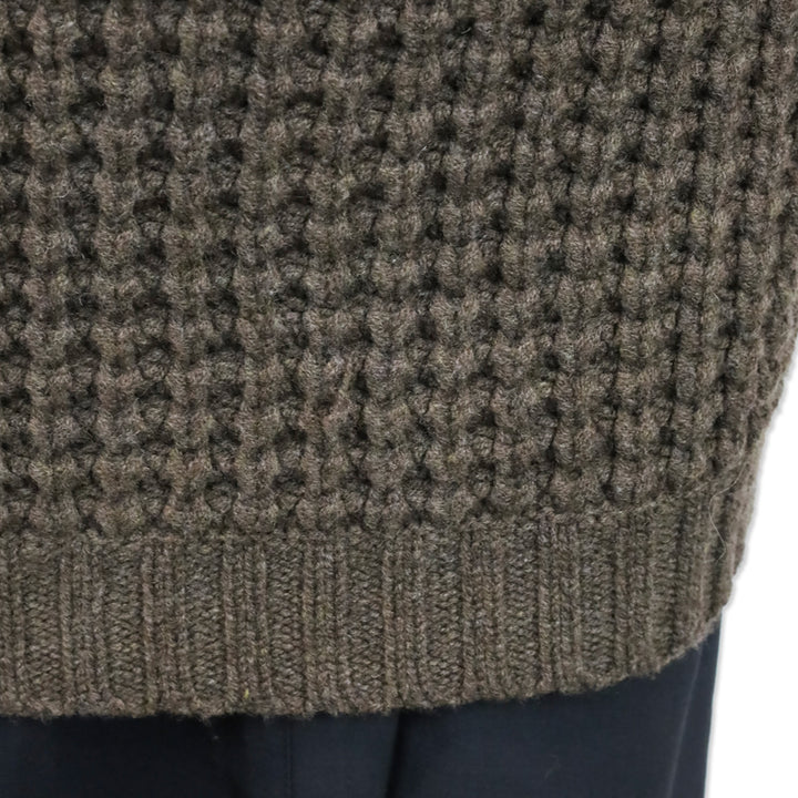 Ralph Lauren Brown Wool/Cashmere Waffle Knit Shearling Collar Long Cardigan