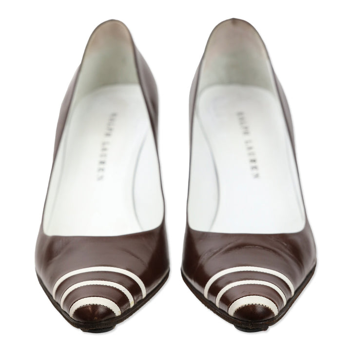 Ralph Lauren Brown/White Striped Leather Pointed Toe Pumps