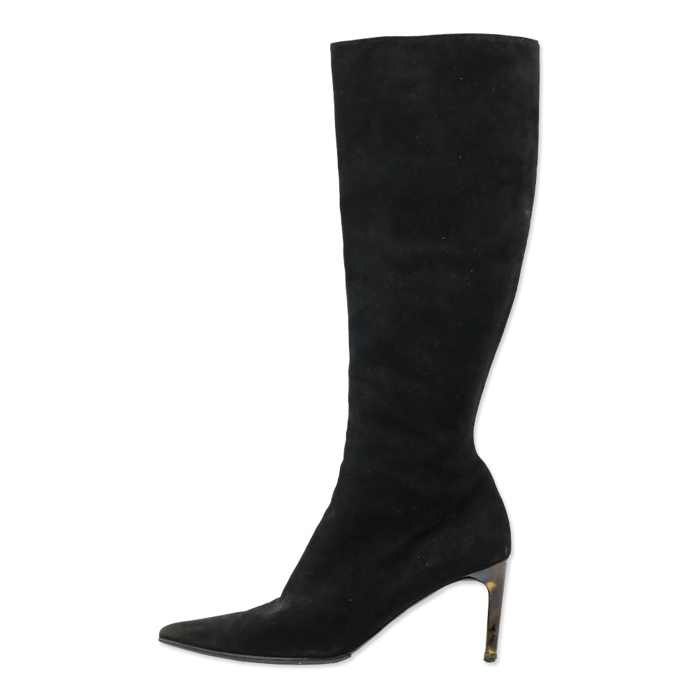 Ralph Lauren Collection Black Suede Zip Knee-High Bootie