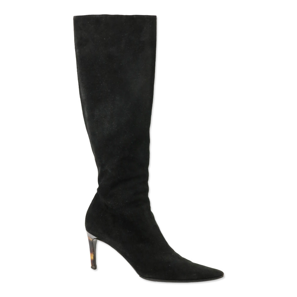 Ralph Lauren Collection Black Suede Zip Knee-High Bootie